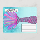 Schattigee Mint Blauw Roze Zeemeermin Staart Glitt Uitnodiging Briefkaart (Achterkant)