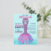 Schattigee Mint Blauw Roze Zeemeermin Staart Glitt Uitnodiging Briefkaart (Staand voorkant)