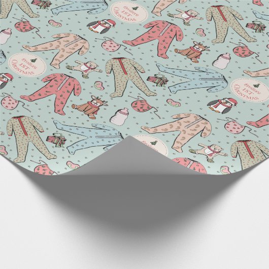 Schattigee Mint Green Baby's eerste kerstgewoonte Cadeaupapier (Hoek)