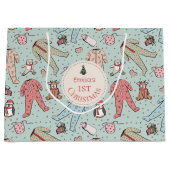 Schattigee Mint Green Baby's eerste kerstgewoonte Groot Cadeauzakje (Voorkant)