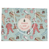 Schattigee Mint Green Baby's eerste kerstgewoonte Groot Cadeauzakje (Achterkant)