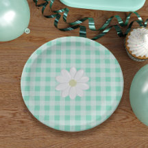 Schattigee Mint Green Gingham Check Daisy Paper Bo