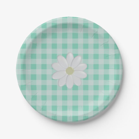 Schattigee Mint Green Gingham Check Daisy Paper Bo Papieren Bordje (Voorkant)
