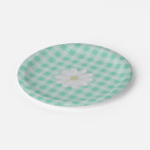 Schattigee Mint Green Gingham Check Daisy Paper Bo Papieren Bordje (Gekanteld)