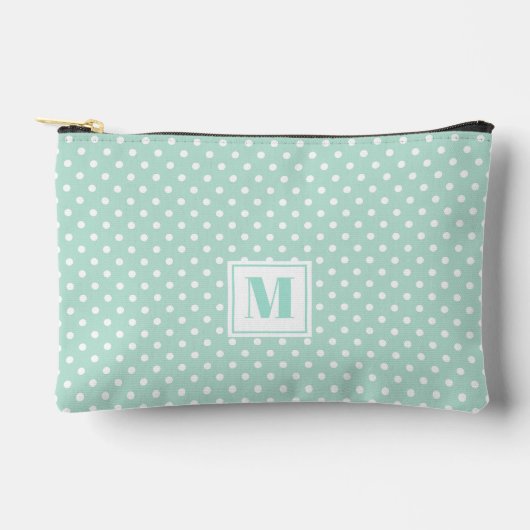 Schattigee Mint Groene en Witte Polkadots Monogram Etui (Voorkant)