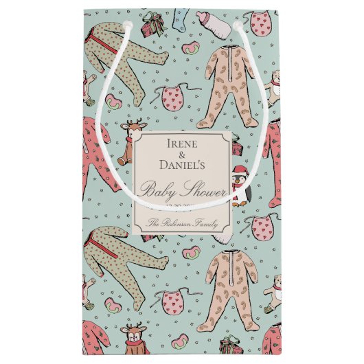 Schattigee Mint Groene Kerst Baby shower Klein Cadeauzakje (Achterkant)