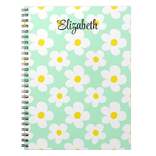 Schattigee mint groene retro madeliefjes girly jou notitieboek (Voorkant)