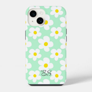 Schattigee mint groene retro madeliefjes op girly iPhone 14 hoesje