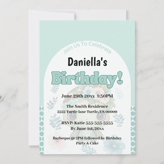 Schattigee Mint Groene Schildpad Verjaardagsfeest Kaart (Voorkant)