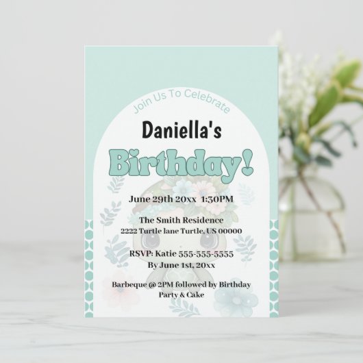 Schattigee Mint Groene Schildpad Verjaardagsfeest Kaart (Staand voorkant)