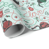 Schattigee Mint Kerstvrede en Love Yarn Katten Cadeaupapier (Rol Hoek)