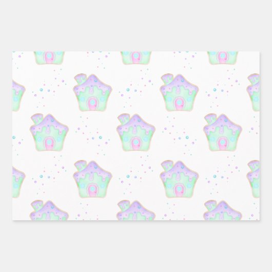 Schattigee Mint Kinder Kerst Gingerbread House Vak Inpakpapier Vel (Voorkant)