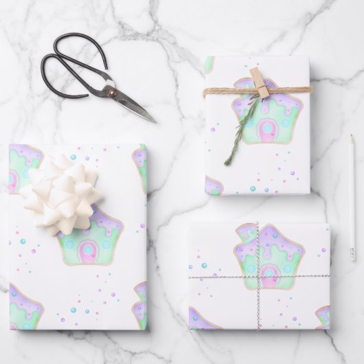 Schattigee Mint Kinder Kerst Gingerbread House Vak Inpakpapier Vel (Voorkant)