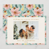 Schattigee Mint Sage Blush Roze Bloemen Kerstmis F Feestdagenkaart (Voorkant / Achterkant)