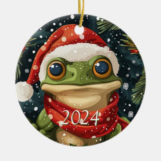 Schattigee Mistletoad Kerstkikker in Santa Hat Keramisch Ornament (Voorkant)