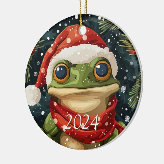 Schattigee Mistletoad Kerstkikker in Santa Hat Keramisch Ornament (Links)