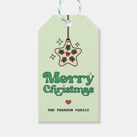 Schattigee Mistletoe Star Ornament Vrolijk Kerstfe Cadeaulabel (Voorkant)