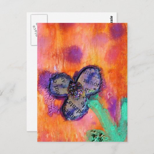 Schattigee Mixed Media Flower Collage Briefkaart (Voorkant / Achterkant)