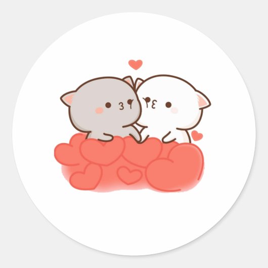 Schattigee Mochi Peach Cat, Gift Valentijnsdag Ronde Sticker (Voorkant)