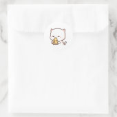 Schattigee Mochi Perzik Kat Loves Cake Ronde Sticker (Tas)