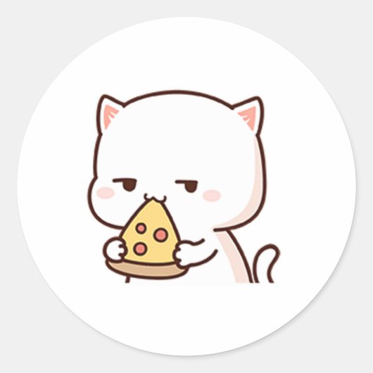 Schattigee Mochi Perzik Kat Loves Cake Ronde Sticker (Voorkant)