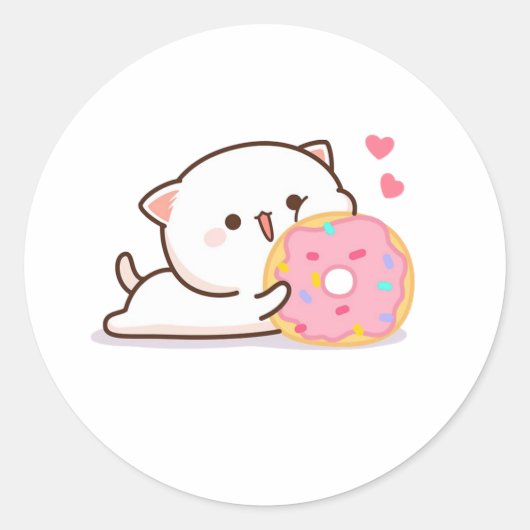 Schattigee Mochi perzikkat en donut Ronde Sticker (Voorkant)