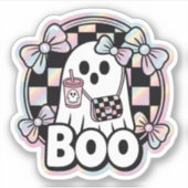 Schattigee Mode Boo Ghost Halloween Sticker (Voorkant)