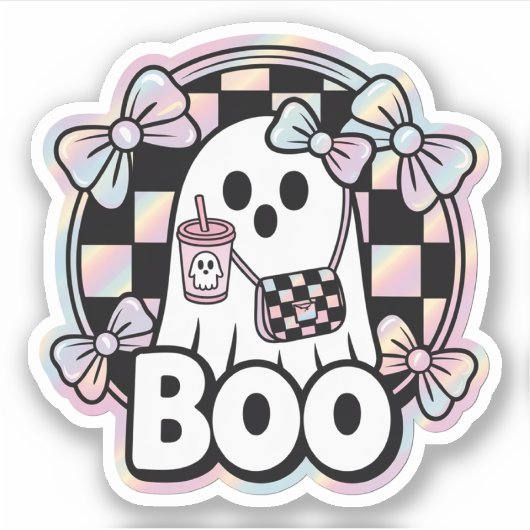 Schattigee Mode Boo Ghost Halloween Sticker (Voorkant)