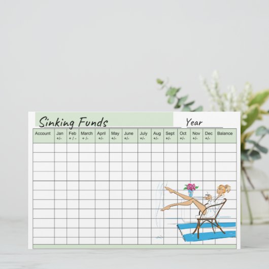 Schattigee Mode Sinking Fund Planner Spreadsheet Briefpapier (Staand voorkant)