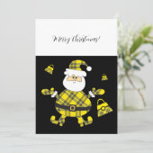 Schattigee Mode Yellow Tartan Santa met portemonne Feestdagenkaart (Staand voorkant)