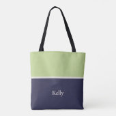 Schattigee Modern Blauw Groen Monogram Naam Tote Bag (Achterkant)