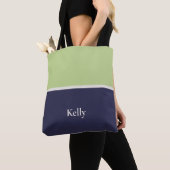 Schattigee Modern Blauw Groen Monogram Naam Tote Bag (Dichtbij)