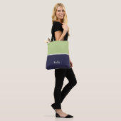 Schattigee Modern Blauw Groen Monogram Naam Tote Bag (Op model)