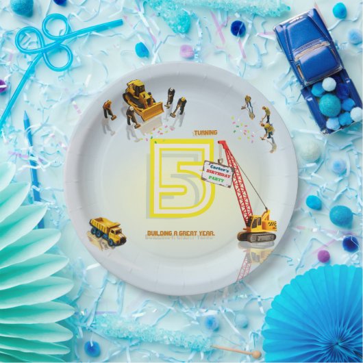 Schattigee Modern Construction Truck Theme Paper B Papieren Bordje (Feest)