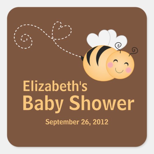 Schattigee Modern Honey Bee Baby shower Invitation Vierkante Sticker (Voorkant)