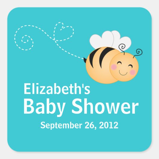 Schattigee Modern Honey Bee Baby shower Invitation Vierkante Sticker (Voorkant)