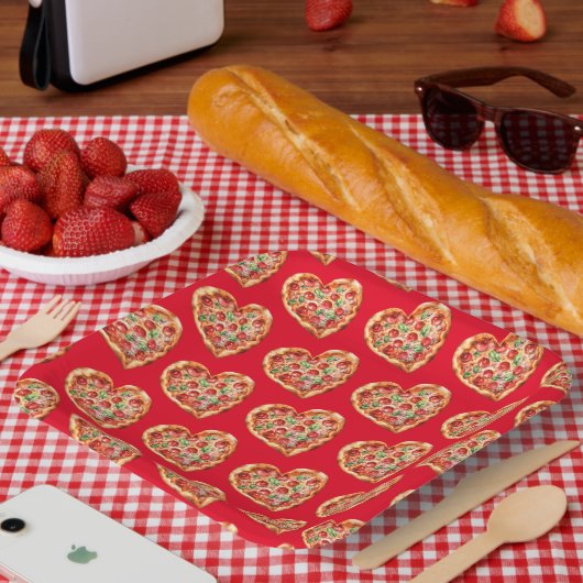 Schattigee Modern RedHeart Shaped Pizza Papieren Bordje (Picknick)