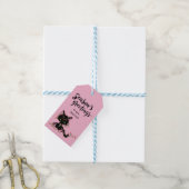 Schattigee Modern Roze en Zwarte Kerstkat Cadeaulabel (Met Touw)