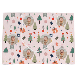 Schattigee Modern Roze Grappige Kerst Foto Groot Cadeauzakje