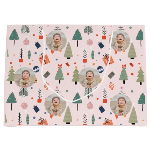 Schattigee Modern Roze Grappige Kerst Foto Groot Cadeauzakje (Voorkant)
