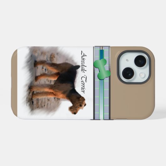 Schattigee moderne Airedale Terrier Hondenkunst iPhone 15 Case (Achterkant horizontaal)
