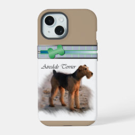 Schattigee moderne Airedale Terrier Hondenkunst iPhone 15 Case