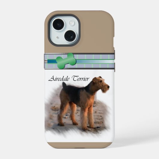 Schattigee moderne Airedale Terrier Hondenkunst iPhone 15 Case (Achterkant)