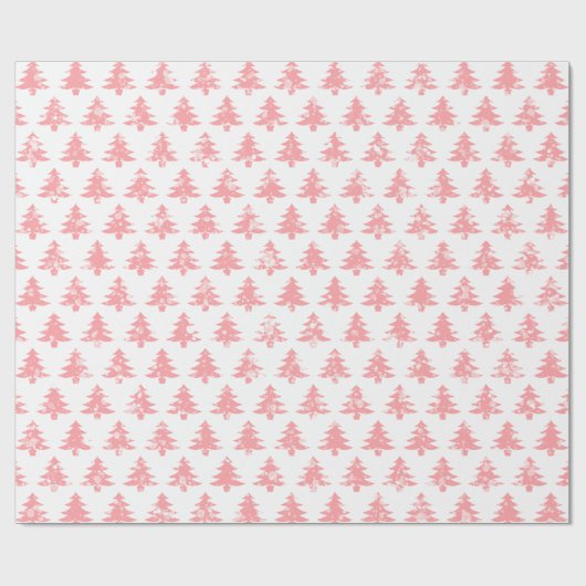 Schattigee moderne besneeuwde roze kerstbomen op w cadeaupapier (Vlak)