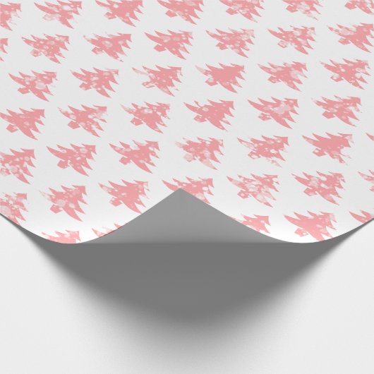 Schattigee moderne besneeuwde roze kerstbomen op w cadeaupapier (Hoek)