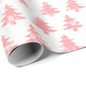 Schattigee moderne besneeuwde roze kerstbomen op w cadeaupapier (Rol Hoek)