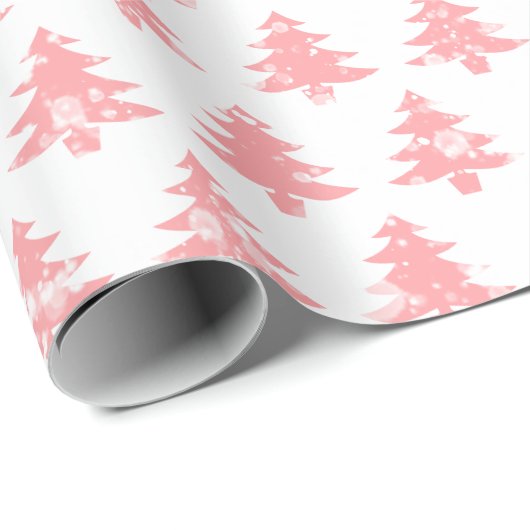 Schattigee moderne besneeuwde roze kerstbomen op w cadeaupapier (Rol Hoek)
