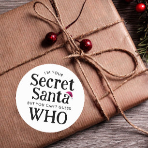 Schattigee moderne Black Whit Secret Santa Hat Wat Ronde Sticker