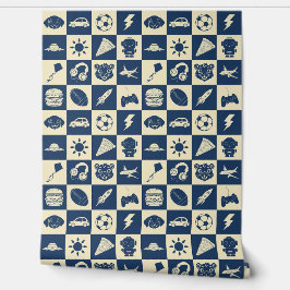 Schattigee moderne blauw geruite iconen Patroon Bo Behang