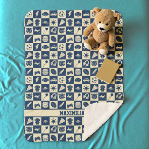 Schattigee moderne blauw geruite iconen Patroon Bo Sherpa Deken